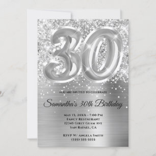 Sparkly Glittery Silver Glam 30års födelsedag Inbjudningar