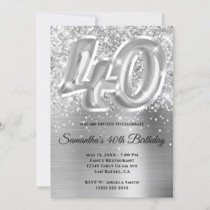 Sparkly Glittery Silver Glam 40:e födelsedagen Inbjudningar