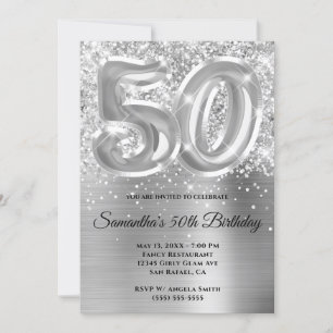 Sparkly Glittery Silver Glam 50:e födelsedagen Inbjudningar