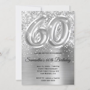Sparkly Glittery Silver Glam 60:e födelsedagen Inbjudningar