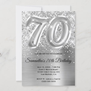 Sparkly Glittery Silver Glam 70:e födelsedagen Inbjudningar