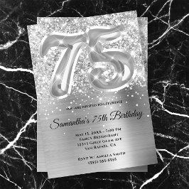 Sparkly Glittery Silver Glam 75:e Birthday Inbjudningar