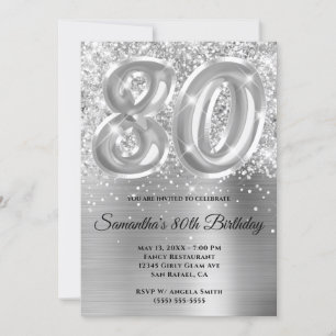Sparkly Glittery Silver Glam 80:e födelsedagen Inbjudningar