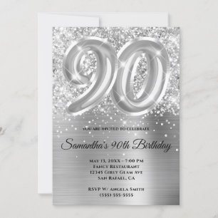 Sparkly Glittery Silver Glam 90:e födelsedag Inbjudningar