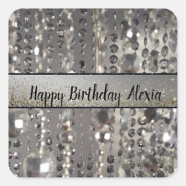 Sparkly Glittery Silver Stringed Pärlor Fyrkantigt Klistermärke