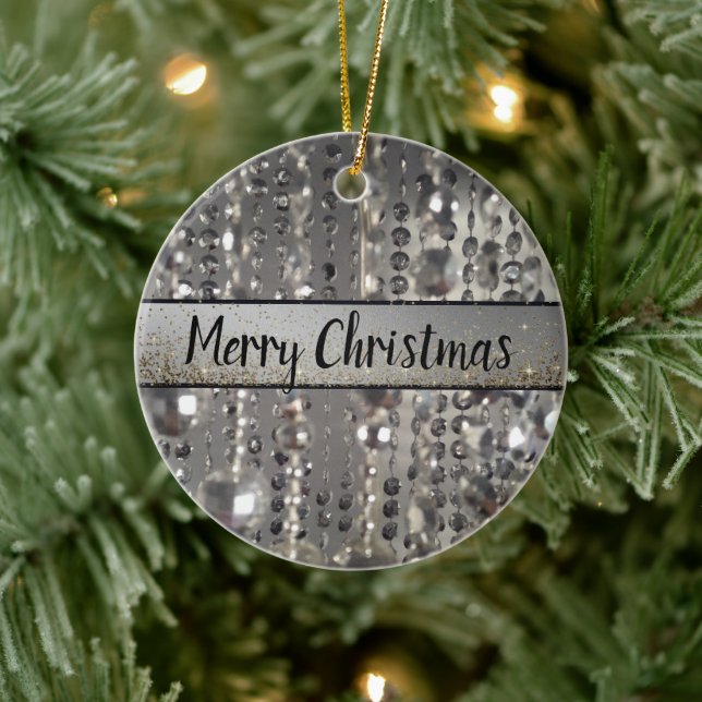 Sparkly Glittery Silver Stringed Pärlor Julgransprydnad Keramik (Träd)