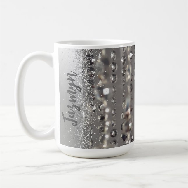 Sparkly Glittery Silver Stringed Pärlor Kaffemugg (Vänster)