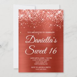 Sparkly glittery Soft Red Foil Sweet 16 Inbjudningar