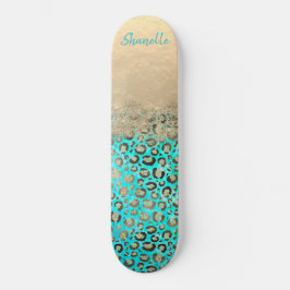 Sparkly Glittery Turcouise Leopard Mini Skateboard Bräda 18,5 Cm