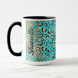 Sparkly Glittery Turcouise Leopard Mugg
