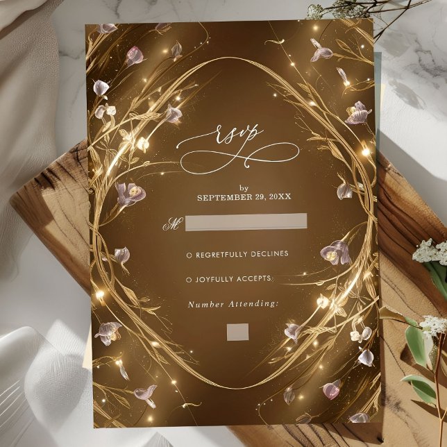 Sparkly Golden Glam Blommigt Bröllop OSA Kort (Skapare uppladdad)