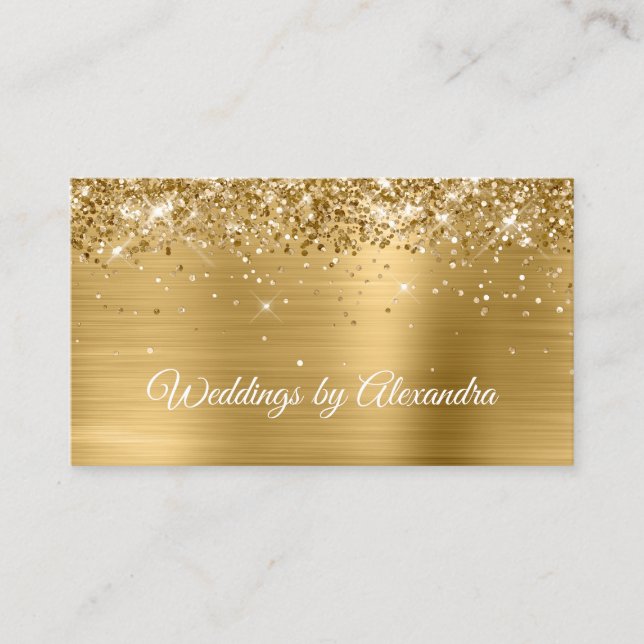 Sparkly Golden Glitter Guld Satin Ombre Foil Visitkort (Framsida)