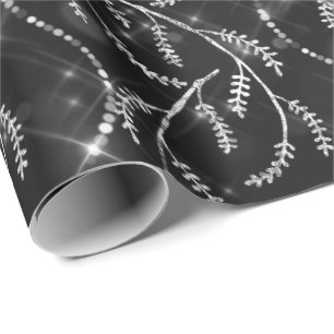 Sparkly Grått Black Laurel Blommigt Silver Diamond Presentpapper