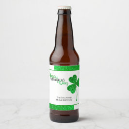 Sparkly Grönt Shamrock St Patrick Personlig Ölflaska Etikett