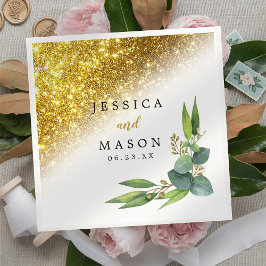 Sparkly Guld Eucalyptus Bröllop Cocktail Pappersservett