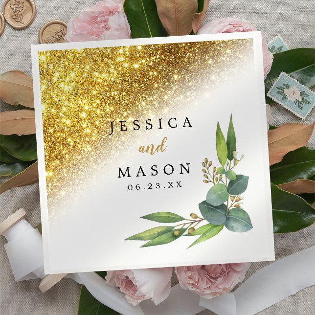 Sparkly Guld Eucalyptus Bröllop Cocktail Pappersservett (Skapare uppladdad)