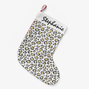 Sparkly guld för glamorös Faux & silverLeopard Liten Julstrumpa
