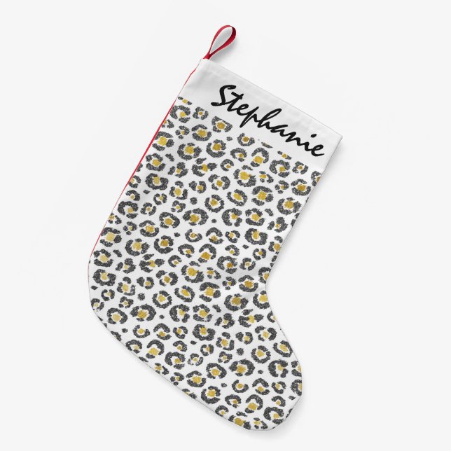 Sparkly guld för glamorös Faux & silverLeopard Liten Julstrumpa (Framsidan (Hängande))