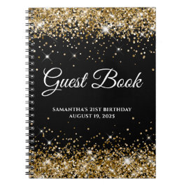 Sparkly Guld Glitter Black 21:a födelsedagsboken G Anteckningsbok