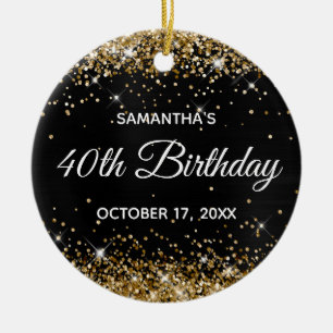 Sparkly Guld Glitter Black Foil 40:e födelsedagen Julgransprydnad Keramik