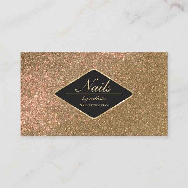Sparkly Guld Glitter Black Makeup Nagel Lash Hair Visitkort (Framsida)
