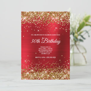 Sparkly Guld Glitter Bright Red Satin Foil Inbjudningar