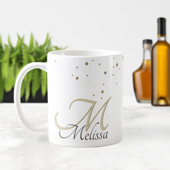 ✨ Sparkly Guld Glitter Namn och Monogram Kaffemugg (✨Sparkly Gold Glitter Name and Monogram Coffee Mug
)