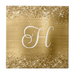 Sparkly Guld Glitter och Foil Monogram Kakelplatta