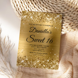 Sparkly Guld Glitter och Foil Sweet 16 Inbjudningar