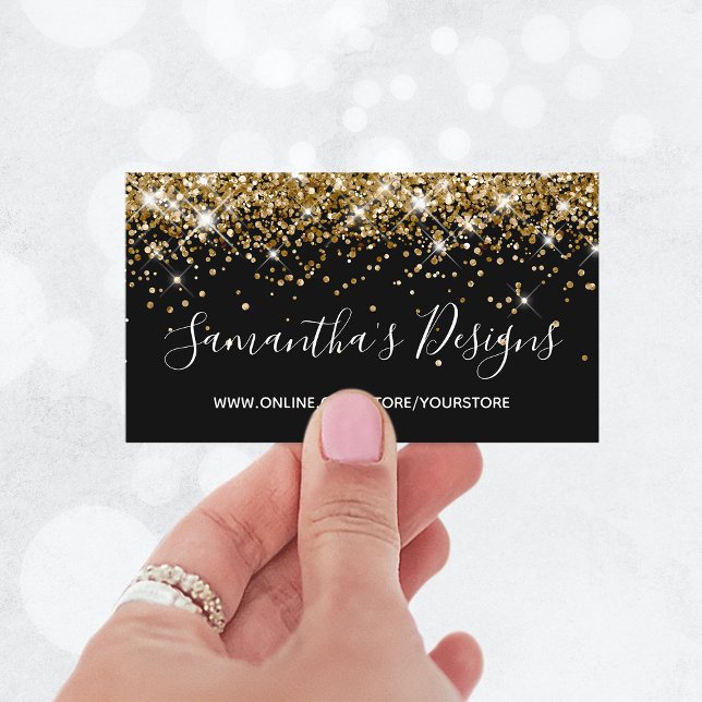 Sparkly Guld Glitter Online Store Black Visitkort (Sparkly Gold Glitter Online Store Black Business Card)
