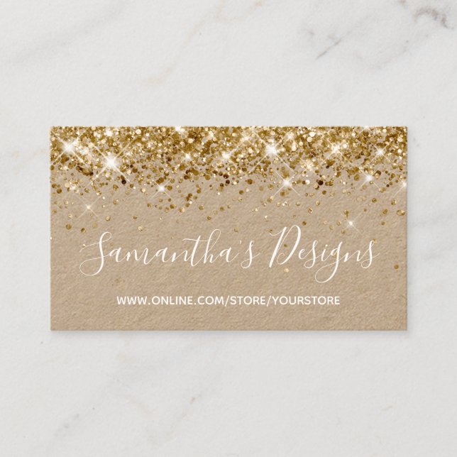 Sparkly Guld Glitter Online Store Kraft Visitkort (Framsida)