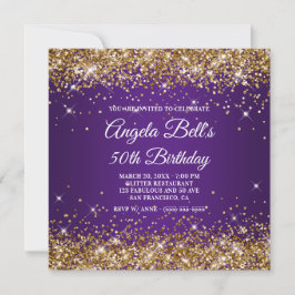Sparkly Guld Glitter Royal Lila 50:e födelsedagen Inbjudningar