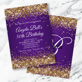 Sparkly Guld Glitter Royal Lila 50:e födelsedagen Inbjudningar