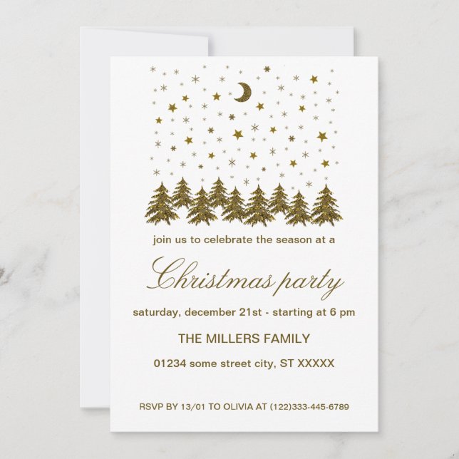 Sparkly guld jul-Julfesten Inbjudningar (Framsida)