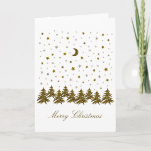 Sparkly guld- julgran, måne, stjärnor helgkort