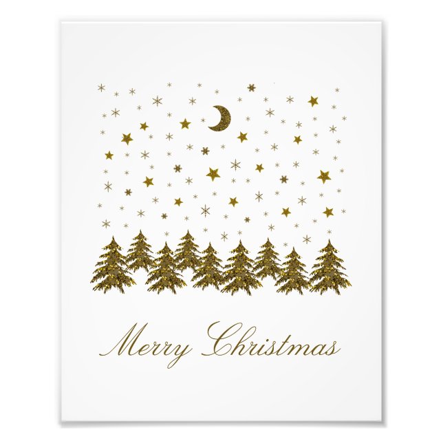 Sparkly guld Julgran, måne, stjärnor jul Fototryck (Framsidan)