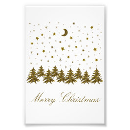 Sparkly guld Julgran, måne, stjärnor jul Fototryck