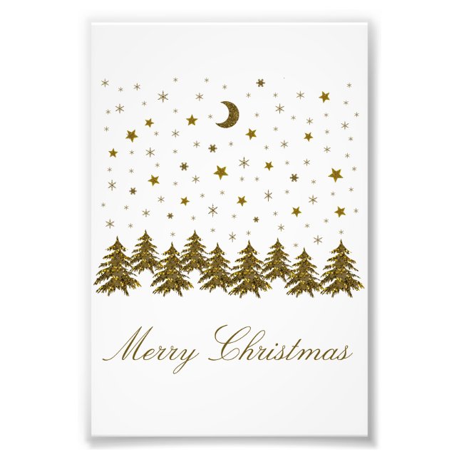 Sparkly guld Julgran, måne, stjärnor jul Fototryck (Framsidan)