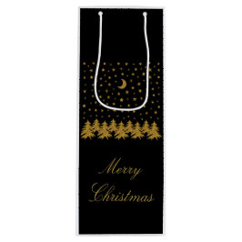 Sparkly guld Julgran, måne, stjärnor på svart