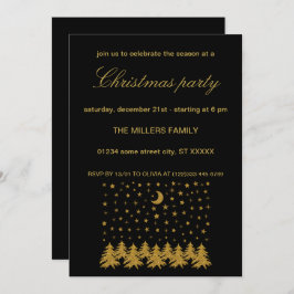 Sparkly guld Julgran, måne, stjärnor på svart Inbjudningar