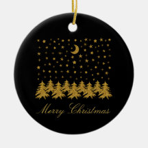 Sparkly guld Julgran, måne, stjärnor på svart