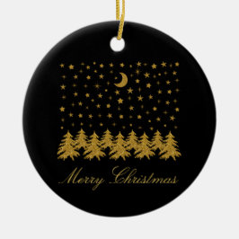 Sparkly guld Julgran, måne, stjärnor på svart Julgransprydnad Keramik