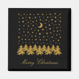 Sparkly guld Julgran, måne, stjärnor på svart Magnet