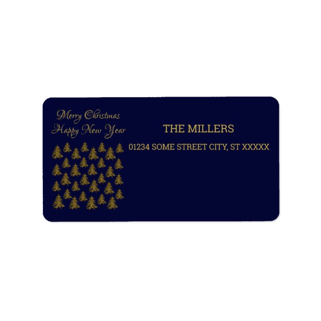 Sparkly guld Julgran om blå jul Adressetikett (Framsidan)