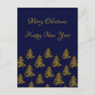Sparkly guld Julgran om blå jul Helg Vykort