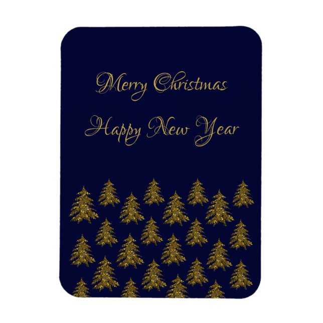 Sparkly guld Julgran om blå jul Magnet (Vertikal)
