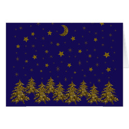 Sparkly guld Julgran om blått Hälsningskort