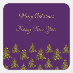Sparkly guld Julgran om lila jul Fyrkantigt Klistermärke
