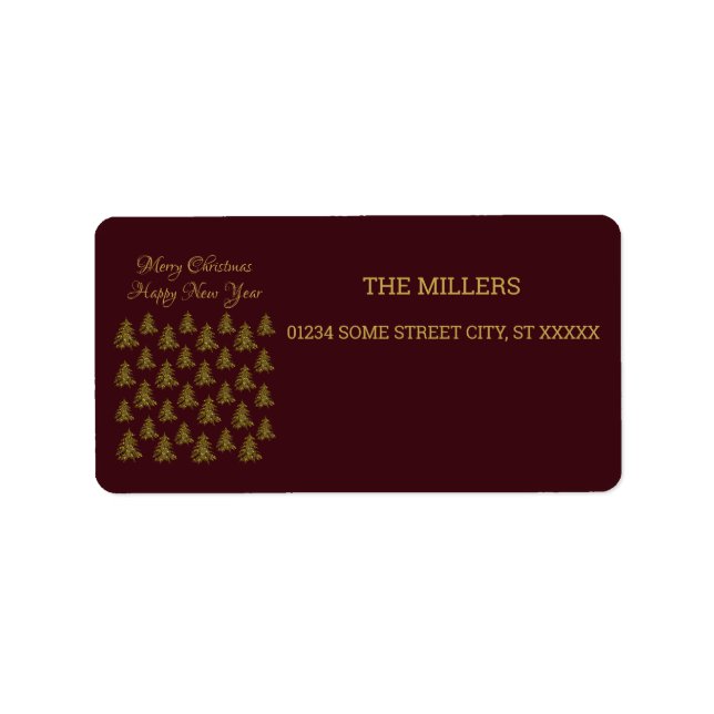 Sparkly guld Julgran på den röda julen Adressetikett (Framsidan)
