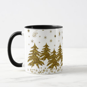 Sparkly Guld Julgran, stjärnor, snö Mugg